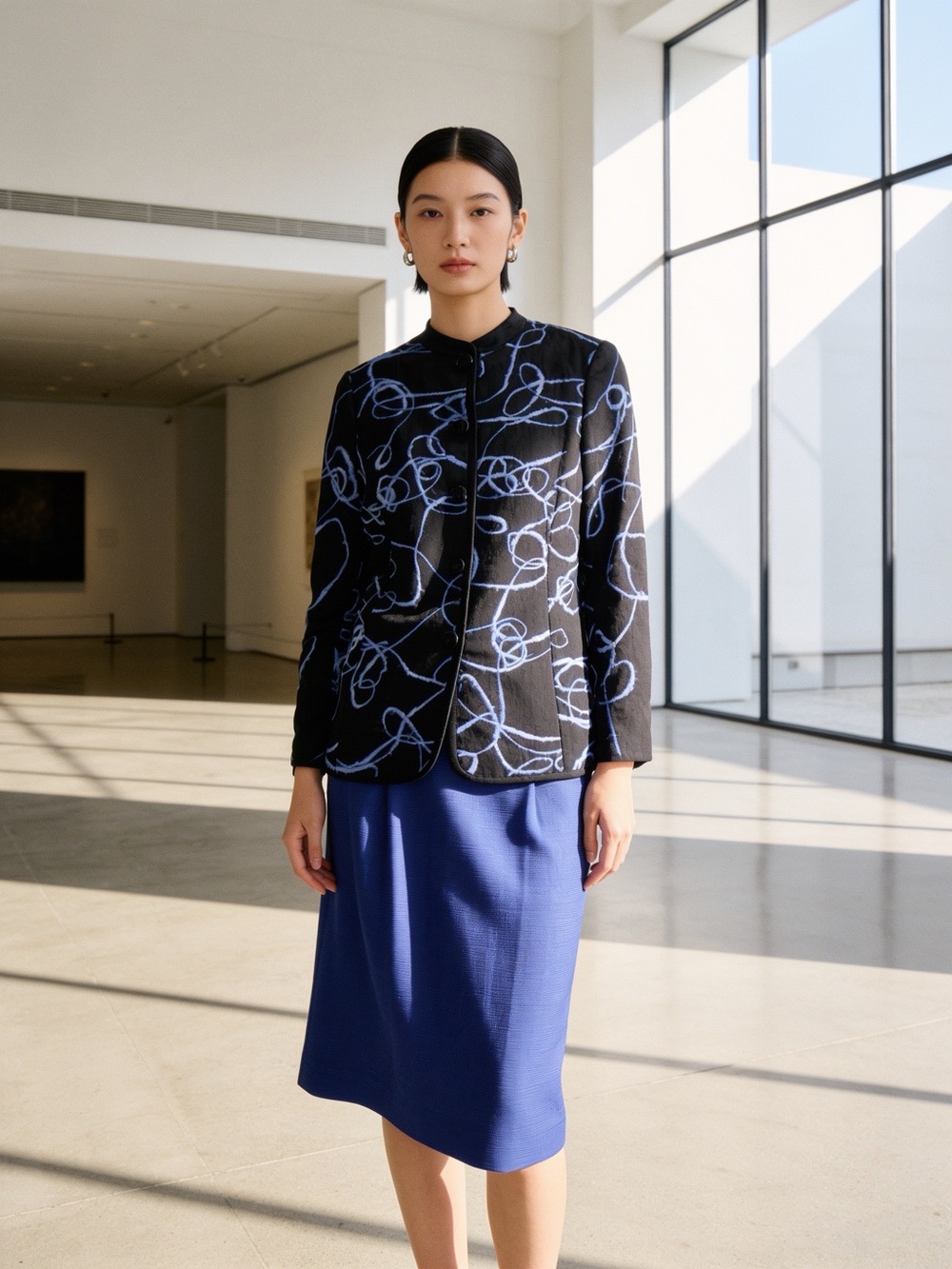 Carlisle Designer Jacket & Skirt Set | Abstract Blue Art Print